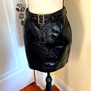 GENERATION LOVE NWT ZAYA 5POCKET BLK VEGAN LEATHER MINI SKIRT W/GOLDTRIM BELT XS
